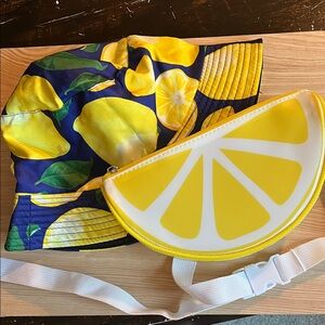 Lemon Print Bucket Hat and Fanny Pack Set